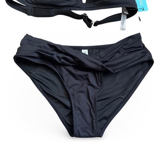 Yonique Black Bikini Swimsuit Set Halter Top & High-Waist Bottom Size S NWT - Picture 2 of 5